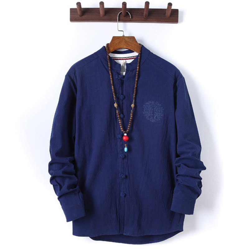 Buddha Stones, 2 szt., jednolity kolor, męski, bawełniany komplet koszuli z długim rękawem i spodniami, zapinany na guziki żaby, z kieszeniami - image 20