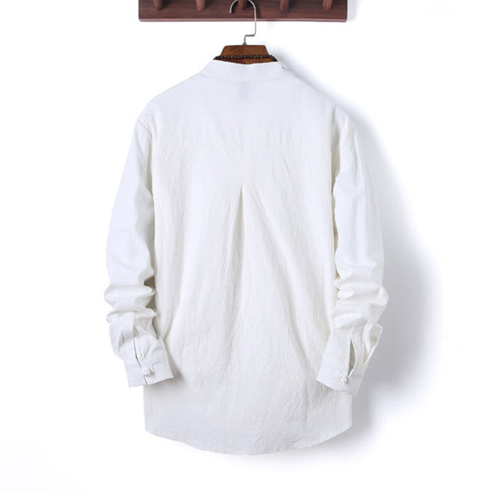 Buddha Stones, 2 szt., jednolity kolor, męski, bawełniany komplet koszuli z długim rękawem i spodniami, zapinany na guziki żaby, z kieszeniami - image 12