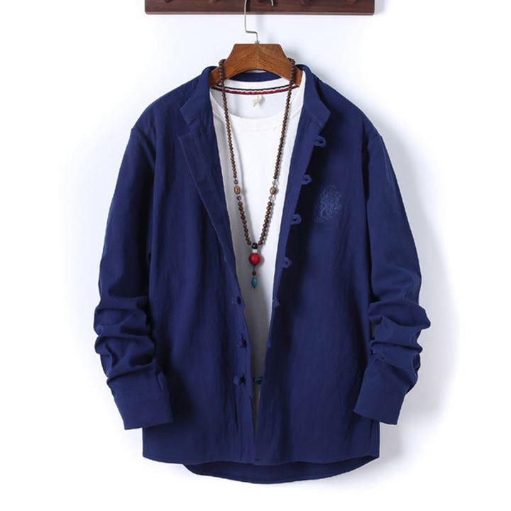 Buddha Stones, 2 szt., jednolity kolor, męski, bawełniany komplet koszuli z długim rękawem i spodniami, zapinany na guziki żaby, z kieszeniami - image 21