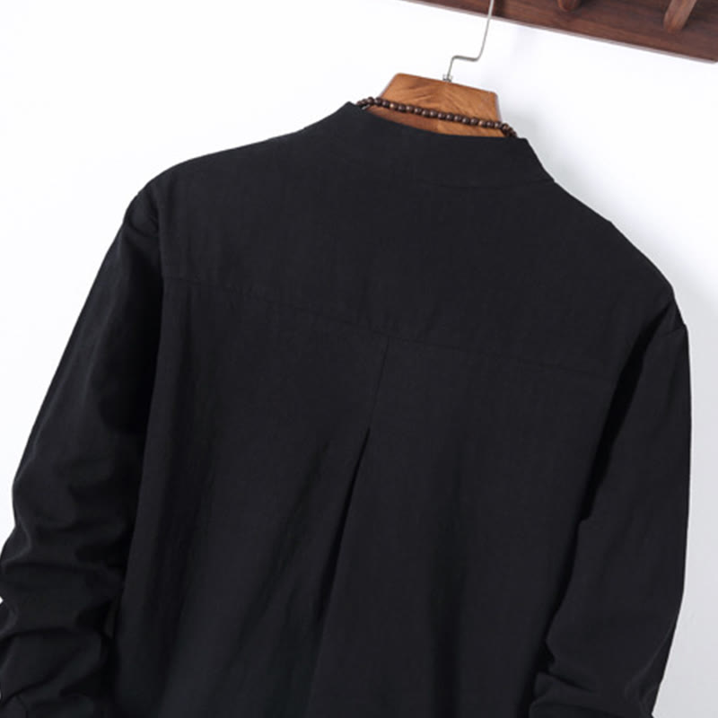 Buddha Stones, 2 szt., jednolity kolor, męski, bawełniany komplet koszuli z długim rękawem i spodniami, zapinany na guziki żaby, z kieszeniami - image 4