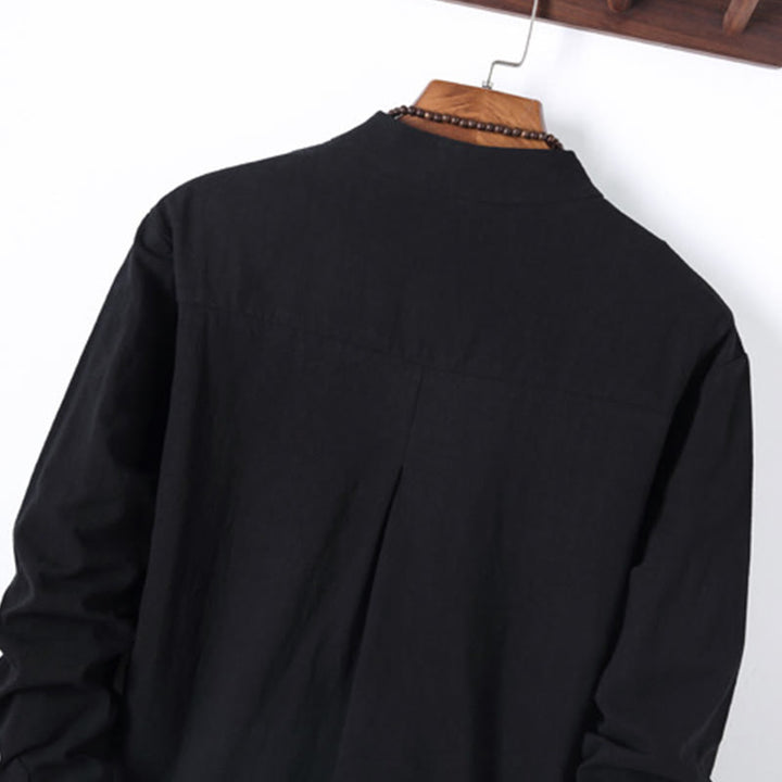 Buddha Stones, 2 szt., jednolity kolor, męski, bawełniany komplet koszuli z długim rękawem i spodniami, zapinany na guziki żaby, z kieszeniami - image 4