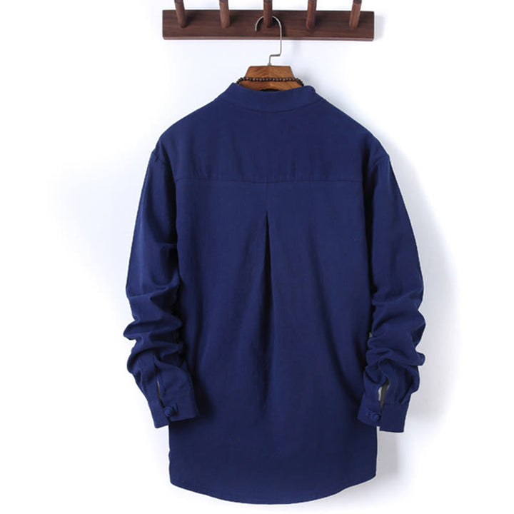 Buddha Stones, 2 szt., jednolity kolor, męski, bawełniany komplet koszuli z długim rękawem i spodniami, zapinany na guziki żaby, z kieszeniami - image 22