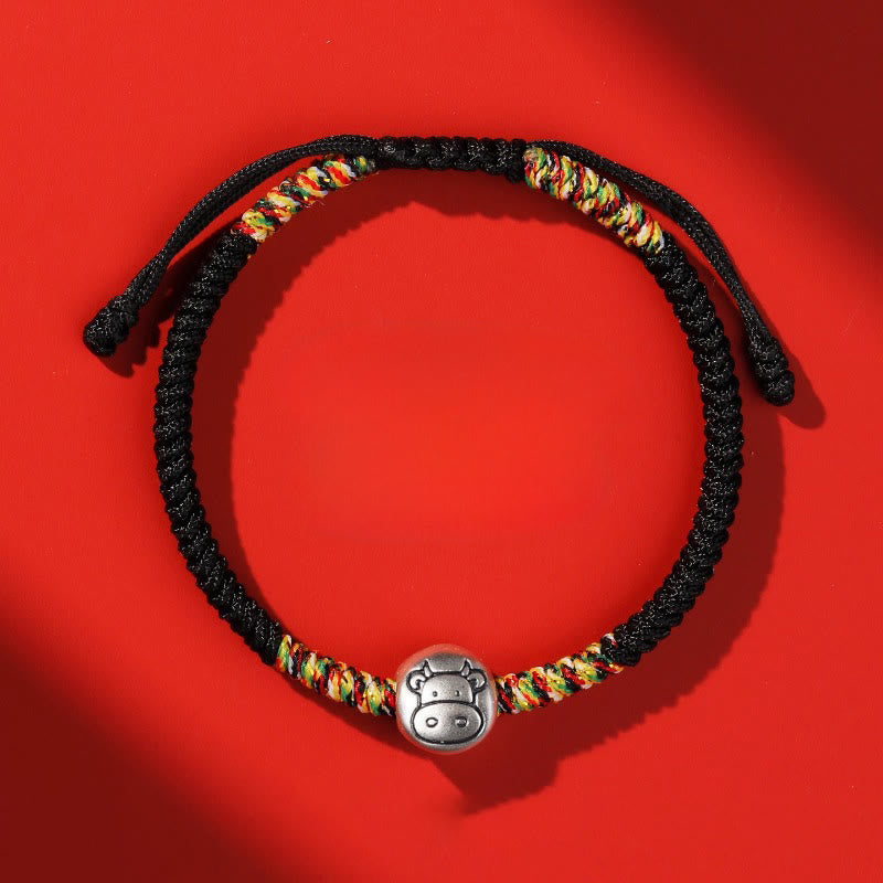 Bransoletka pleciona z Buddha Stones ze srebra próby 999, chińskiego zodiaku, roku konia, z czerwonego sznurka, o dużej wytrzymałości - Czarny sznurek wołowy - image 32