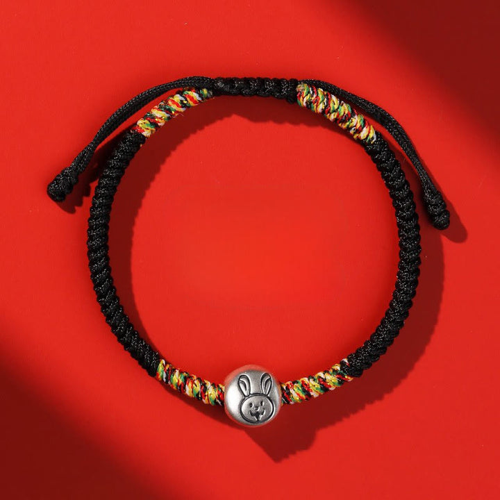 Bransoletka pleciona z Buddha Stones ze srebra próby 999, chińskiego zodiaku, roku konia, z czerwonego sznurka, o dużej wytrzymałości - Czarny sznurek królika - image 34