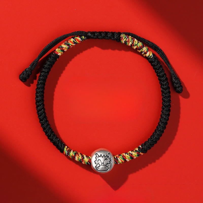 Bransoletka pleciona z Buddha Stones ze srebra próby 999, chińskiego zodiaku, roku konia, z czerwonego sznurka, o dużej wytrzymałości - Czarny sznurek smoka - image 35