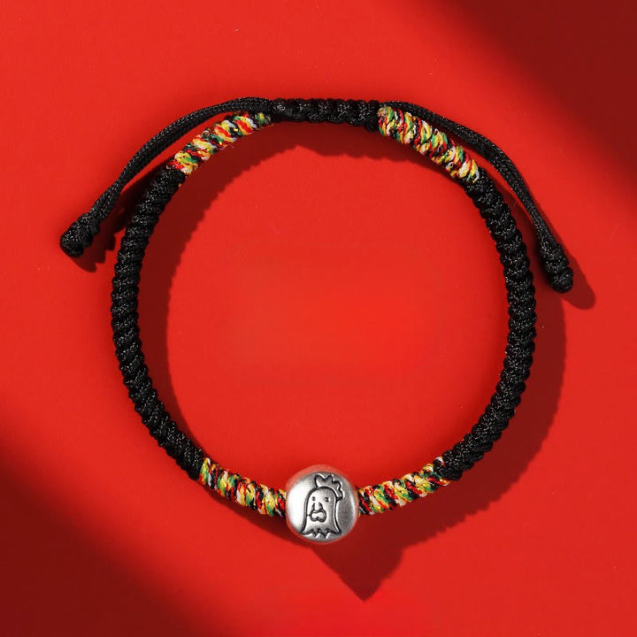 Bransoletka pleciona z Buddha Stones ze srebra próby 999, chińskiego zodiaku, roku konia, z czerwonego sznurka, o dużej wytrzymałości - Kogut Czarny Sznurek - image 40