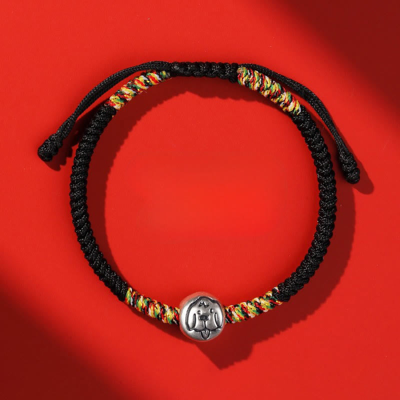 Bransoletka pleciona z Buddha Stones ze srebra próby 999, chińskiego zodiaku, roku konia, z czerwonego sznurka, o dużej wytrzymałości - Czarny sznurek dla psa - image 41