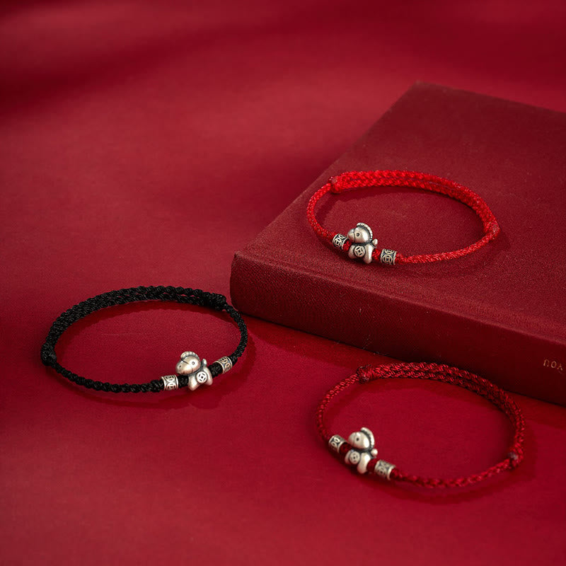 Bransoletka ochronna z plecionego sznurka z Buddha Stones z roku konia ze srebra próby 999 - image 17