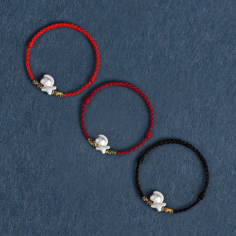 Bransoletka na kostkę z Buddha Stones, Rok Konia, srebro próby 999, pleciony sznurek szczęścia - image 1