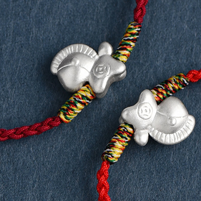 Bransoletka na kostkę z Buddha Stones, Rok Konia, srebro próby 999, pleciony sznurek szczęścia - image 5