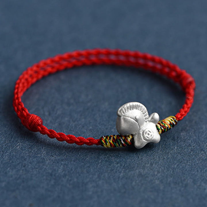 Bransoletka na kostkę z Buddha Stones, Rok Konia, srebro próby 999, pleciony sznurek szczęścia - image 13