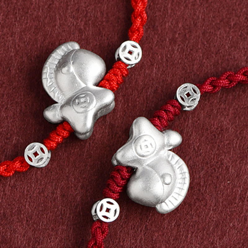 Buddha Stones Rok Konia Srebro próby 999 Miedziane monety Szczęścia pleciona bransoletka na kostkę - image 2