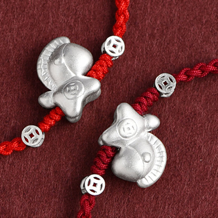 Buddha Stones Rok Konia Srebro próby 999 Miedziane monety Szczęścia pleciona bransoletka na kostkę - image 2