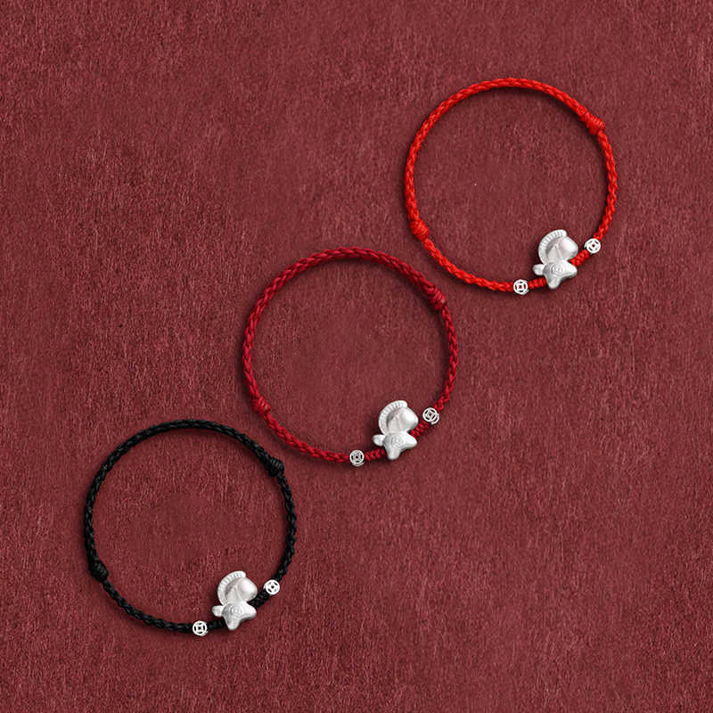 Buddha Stones Rok Konia Srebro próby 999 Miedziane monety Szczęścia pleciona bransoletka na kostkę - image 1