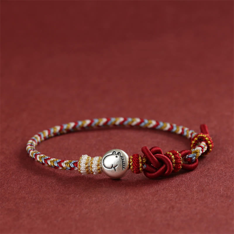 Bransoletka z plecionego sznurka Dunhuang z Buddha Stones, Rok Konia, srebro próby 999, przynosząca szczęście - Koń (obwód nadgarstka 14-19 cm) - image 0