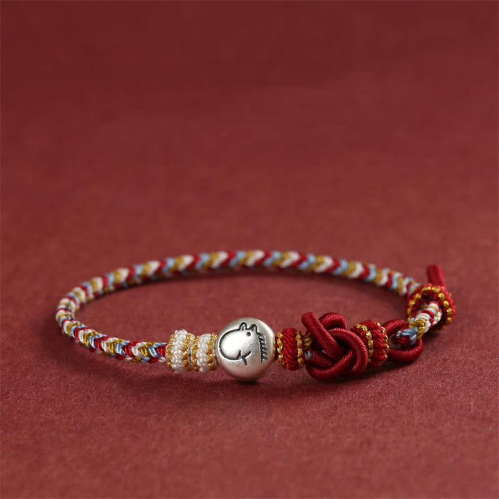 Bransoletka z plecionego sznurka Dunhuang z Buddha Stones, Rok Konia, srebro próby 999, przynosząca szczęście - Koń (obwód nadgarstka 14-19 cm) - image 0