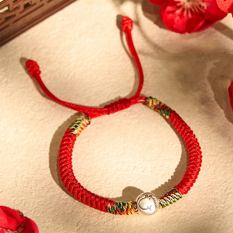 Bransoletka pleciona z Buddha Stones ze srebra próby 999, chińskiego zodiaku, roku konia, z czerwonego sznurka, o dużej wytrzymałości - image 1