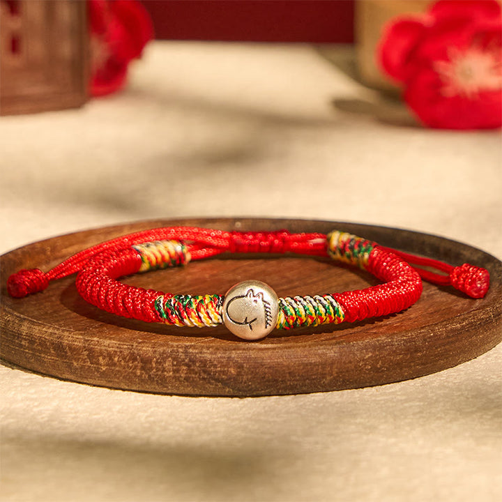 Bransoletka pleciona z Buddha Stones ze srebra próby 999, chińskiego zodiaku, roku konia, z czerwonego sznurka, o dużej wytrzymałości - image 2