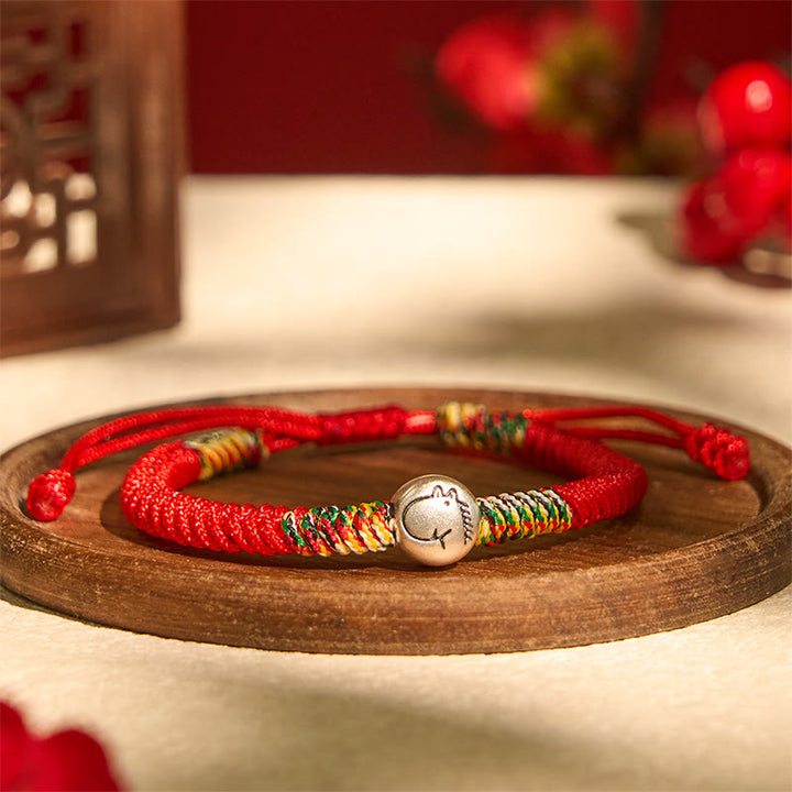 Bransoletka pleciona z Buddha Stones ze srebra próby 999, chińskiego zodiaku, roku konia, z czerwonego sznurka, o dużej wytrzymałości - image 3