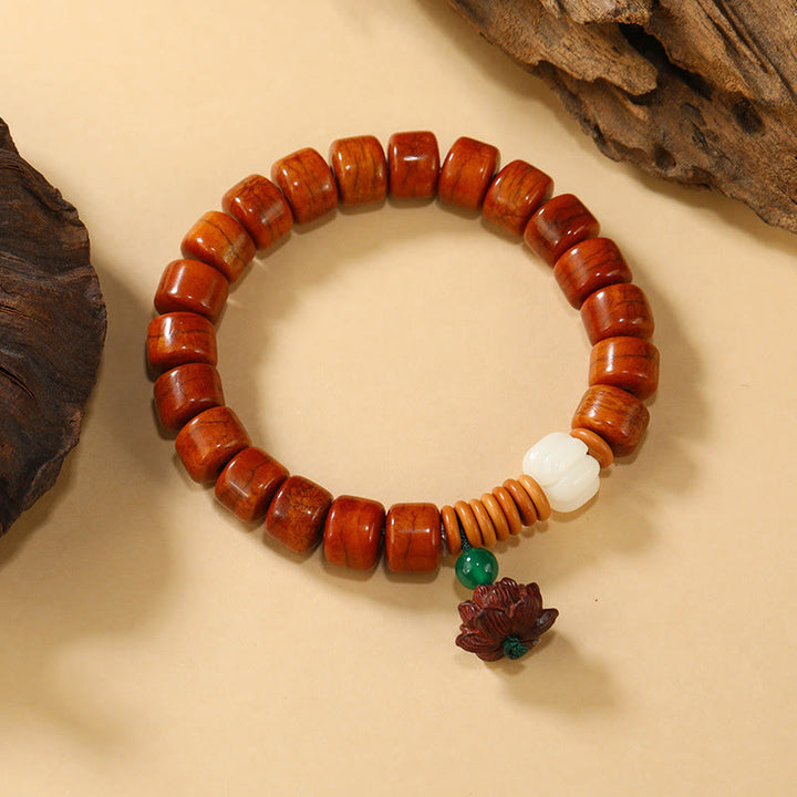 Bransoletka oświecenia z koralikami z kości i Buddha Stones w kształcie lotosu i zapięciem na klamrę - Koraliki z kości i lotos (obwód nadgarstka: 15 cm-16 cm) - image 5