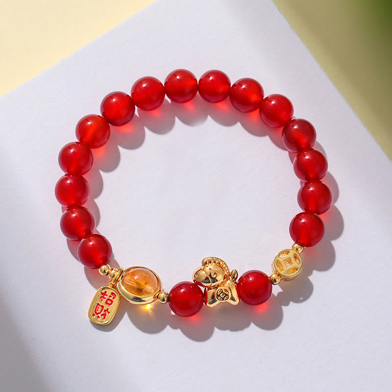 Bransoletka z Buddha Stones z roku konia, 8 mm, naturalny czarny obsydian, czerwony agat, różowy kryształ - image 8