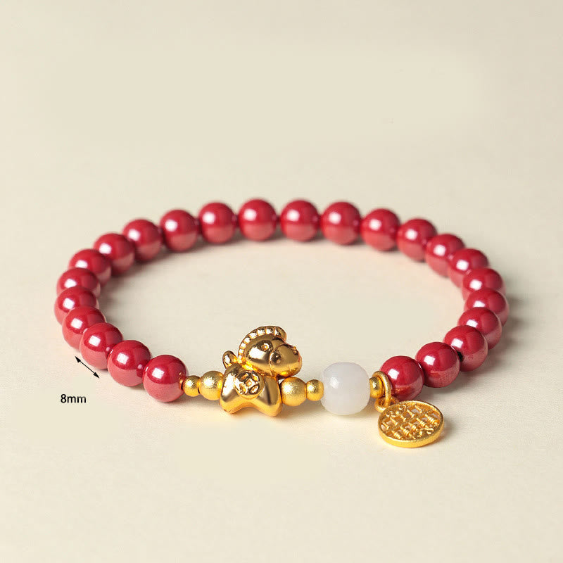 Bransoletka z Buddha Stones z roku konia z naturalnego cynobrowego jadeitu hetian - image 1