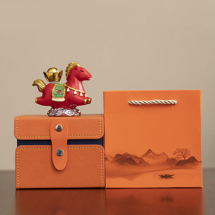 Buddha Stones, chiński zodiak, rok konia, znak Fu, dobrobyt, dekoracja domu - Czerwony koń z sycylijską różą (8,5*4,3*7,5 cm) - image 9