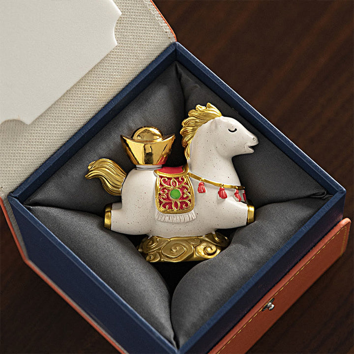 Buddha Stones, chiński zodiak, rok konia, znak Fu, dobrobyt, dekoracja domu - Biały koń z sycylijską różą (8,5*4,3*7,5 cm) - image 0