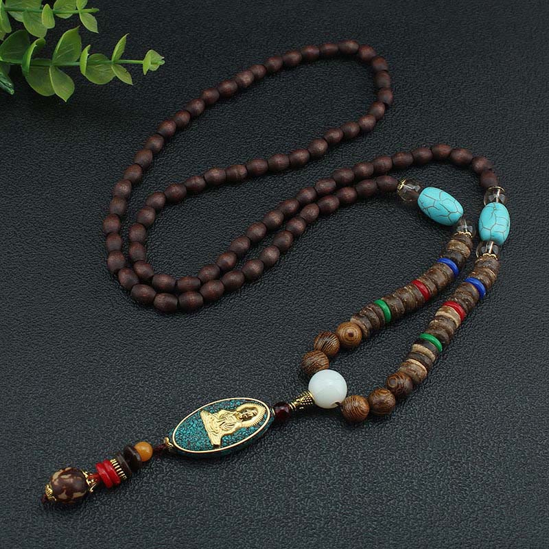 Naszyjnik z Buddha Stones w stylu vintage z Nepalu z wisiorem z koralików z łupin kokosa Awalokiteśwary - SYMBOL AWALOKITESWARY (Bogactwo ♥ Sukces) - image 0