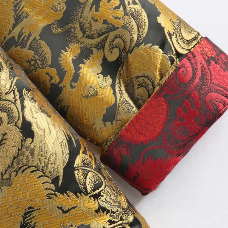 Kurtka męska z długim rękawem i kieszeniami, zimowa, żakardowa, z motywem smoka i żaby, z Buddha Stones - image 9