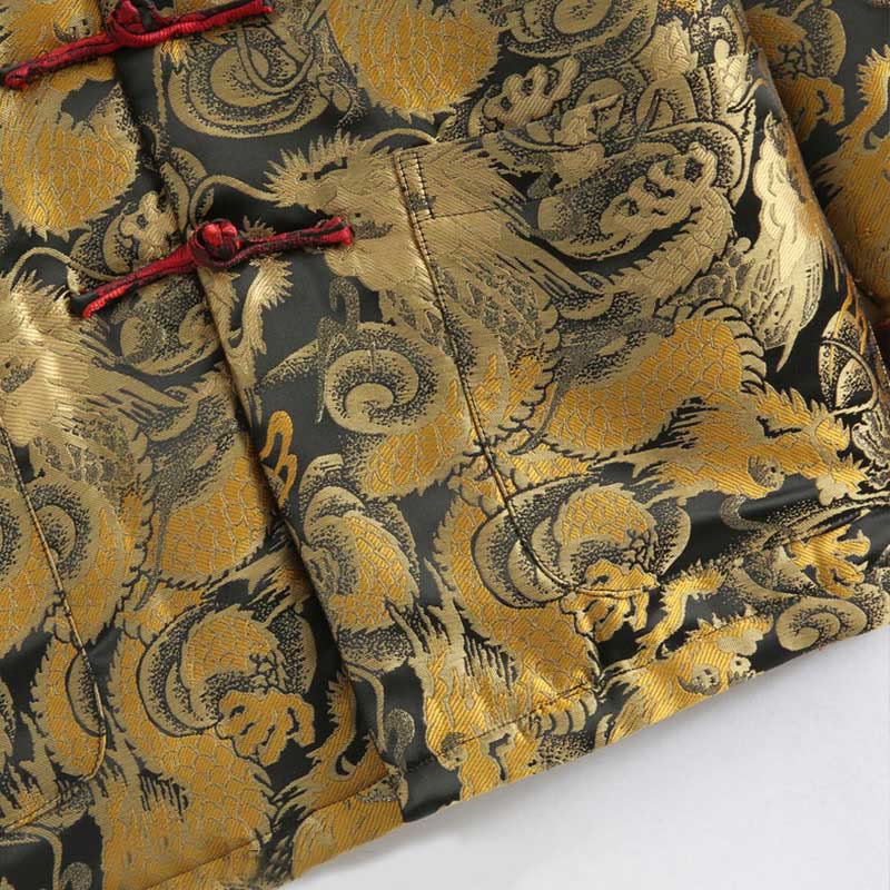 Kurtka męska z długim rękawem i kieszeniami, zimowa, żakardowa, z motywem smoka i żaby, z Buddha Stones - image 8