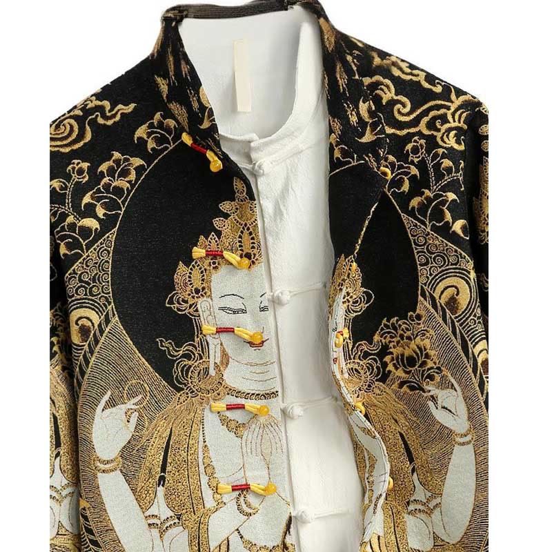 Kurtka męska z długim rękawem i guzikami z motywem żaby Guanyin z Buddha Stones Awalokiteśwary - image 2