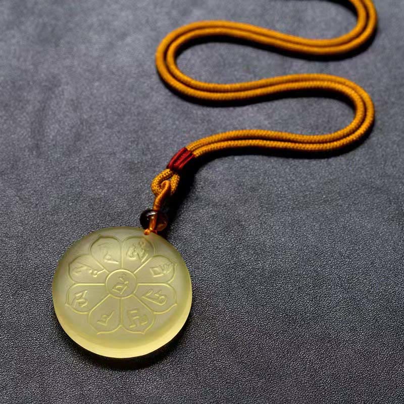 Naszyjnik z ośmiopłatkowym wisiorkiem w kształcie kryształu Liuli z Buddha Stones, mantrą Bogactwa i obfitości - image 1