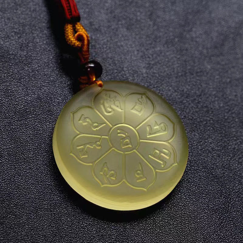 Naszyjnik z ośmiopłatkowym wisiorkiem w kształcie kryształu Liuli z Buddha Stones, mantrą Bogactwa i obfitości - image 2