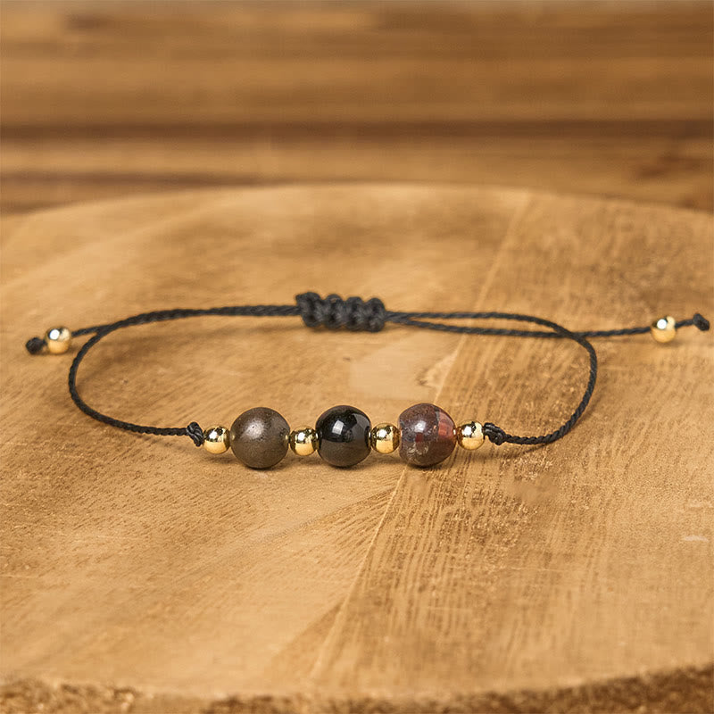 Bransoletka ochronna z liny i kart z Buddha Stones, tygrysim okiem i czarnym turmalinem pirytowym - image 12