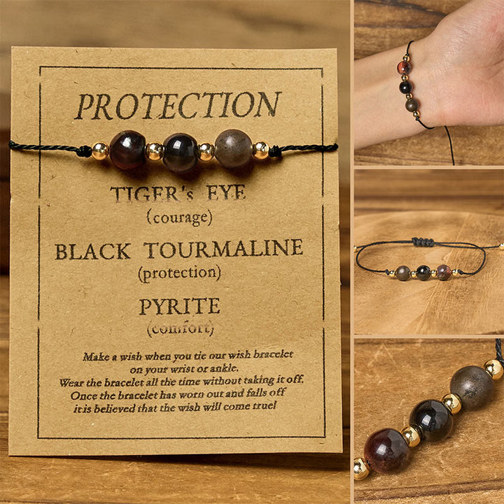 Bransoletka ochronna z liny i kart z Buddha Stones, tygrysim okiem i czarnym turmalinem pirytowym - Koraliki okrągłe (obwód nadgarstka: 14-23 cm) - image 10