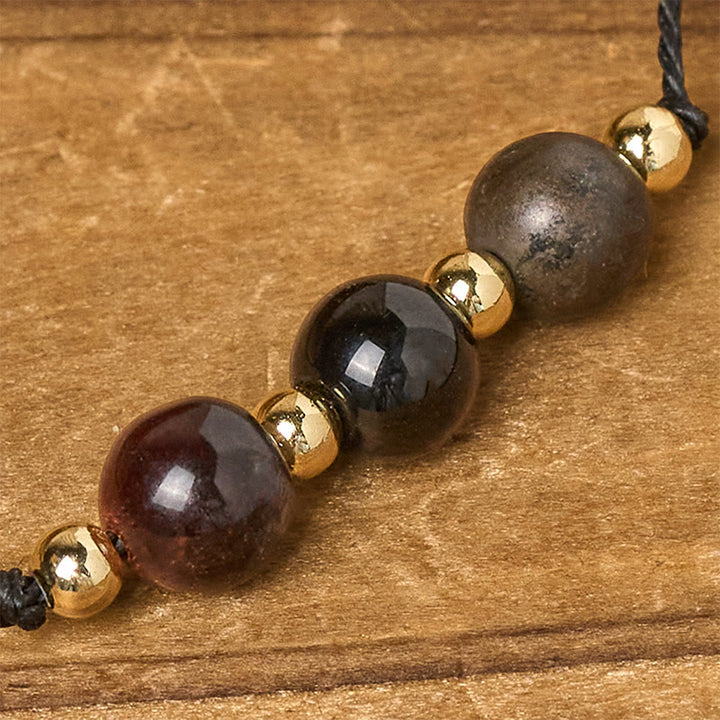 Bransoletka ochronna z liny i kart z Buddha Stones, tygrysim okiem i czarnym turmalinem pirytowym - image 14