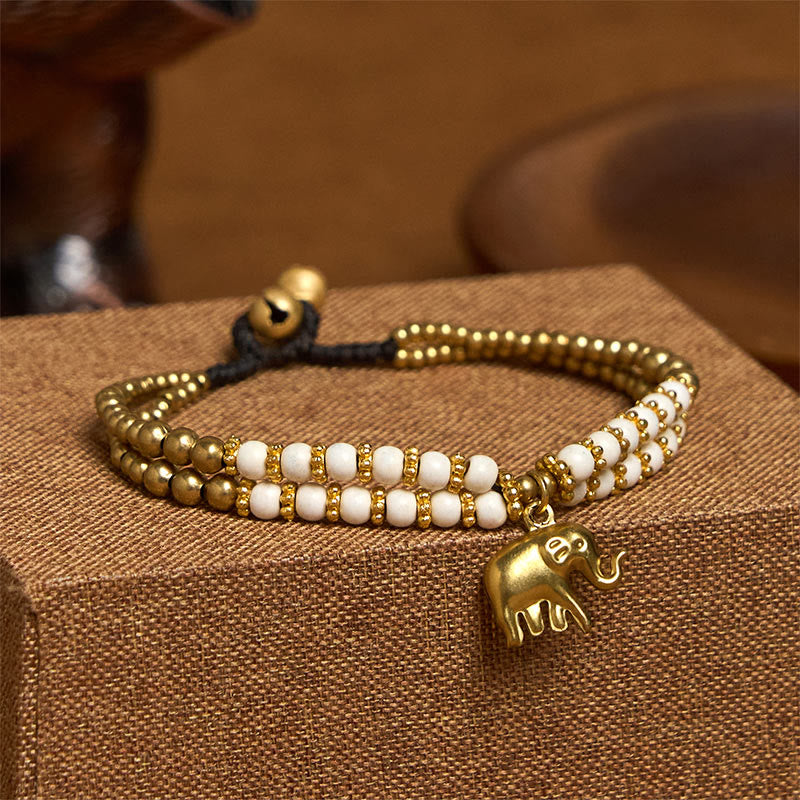 Bransoletka Buddha Stones Turquoise Elephant Luck z podwójną warstwą platerowanej miedzi, zapewniająca siłę - image 2