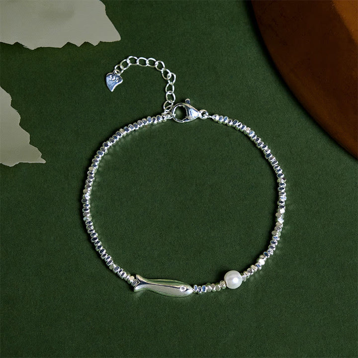 Bransoletka z Buddha Stones , miedzianego srebra i perły z rybą koi, przynosząca szczęście - Rybka Koi z miedzi (obwód nadgarstka: 15-17 cm) - image 0