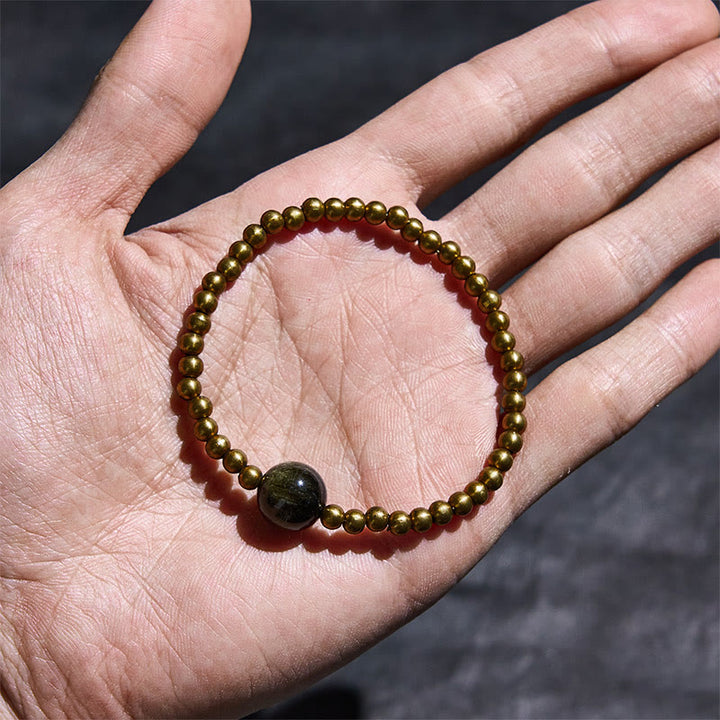 Bransoletka z Buddha Stones , platerowana miedź, mosiądz, złoty połysk, obsydian, ochrona bogactwa - image 3