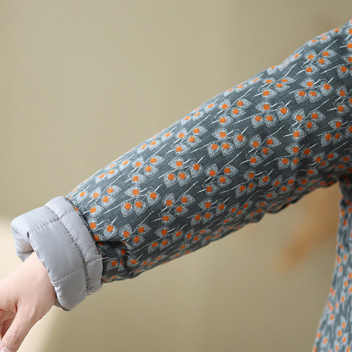 Kurtka damska zimowa z długim rękawem i kieszeniami, z grubej bawełny, z motywem żaby i kwiatowym Buddha Stones " - image 7