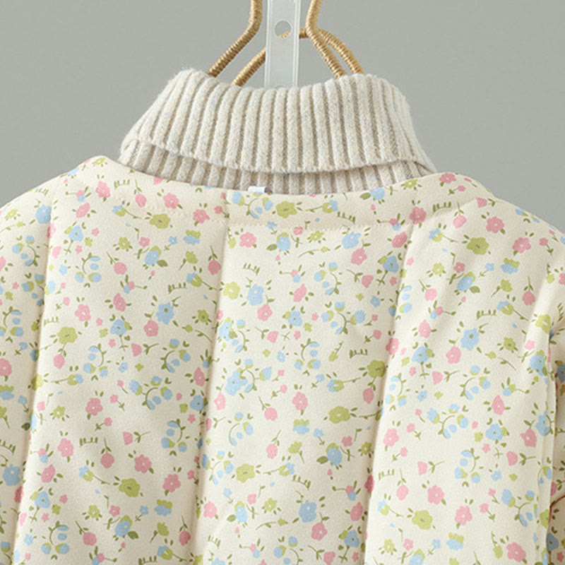 Kurtka damska z długim rękawem, gruba, bawełniana, z kieszeniami, z Buddha Stones i kwiatowym wzorem - image 3