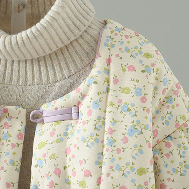 Kurtka damska z długim rękawem, gruba, bawełniana, z kieszeniami, z Buddha Stones i kwiatowym wzorem - image 4