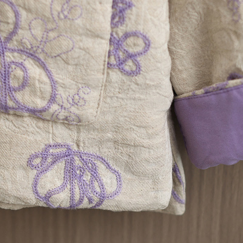 Kurtka zimowa damska Buddha Stones z długim rękawem, kołnierzem stójką i guzikami typu żaba, z bawełnianą podszewką i kieszeniami - image 17