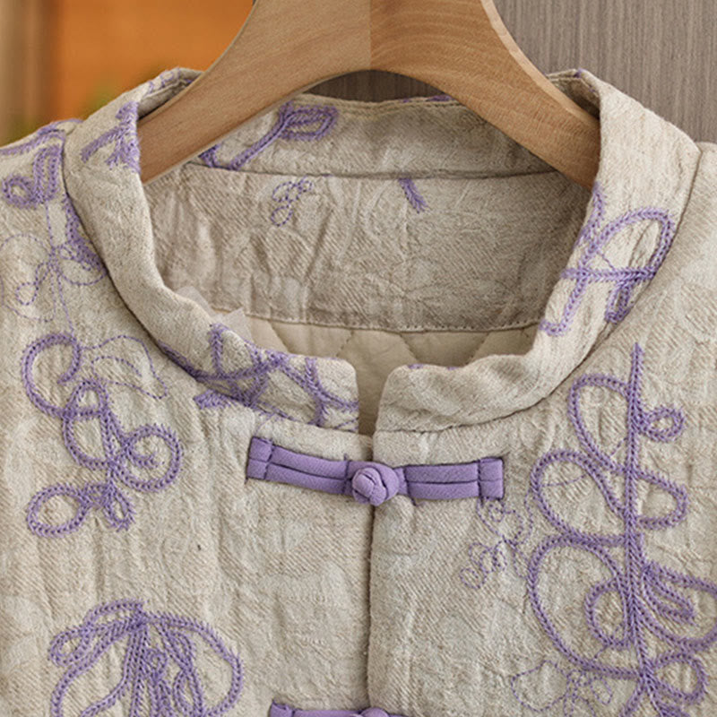 Kurtka zimowa damska Buddha Stones z długim rękawem, kołnierzem stójką i guzikami typu żaba, z bawełnianą podszewką i kieszeniami - image 9