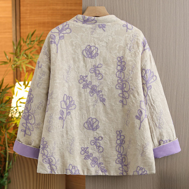 Kurtka zimowa damska Buddha Stones z długim rękawem, kołnierzem stójką i guzikami typu żaba, z bawełnianą podszewką i kieszeniami - image 8