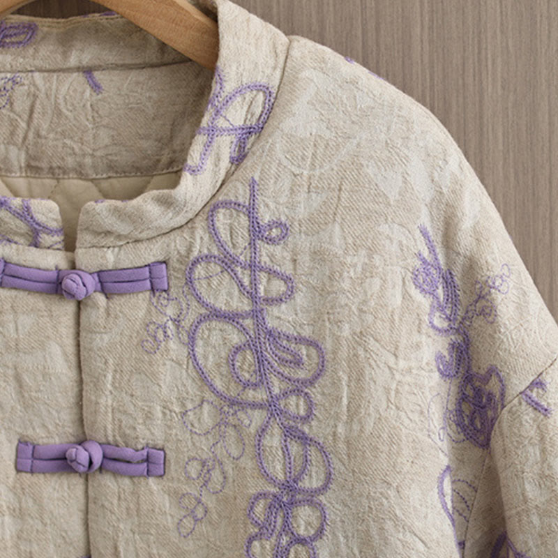 Kurtka zimowa damska Buddha Stones z długim rękawem, kołnierzem stójką i guzikami typu żaba, z bawełnianą podszewką i kieszeniami - image 11