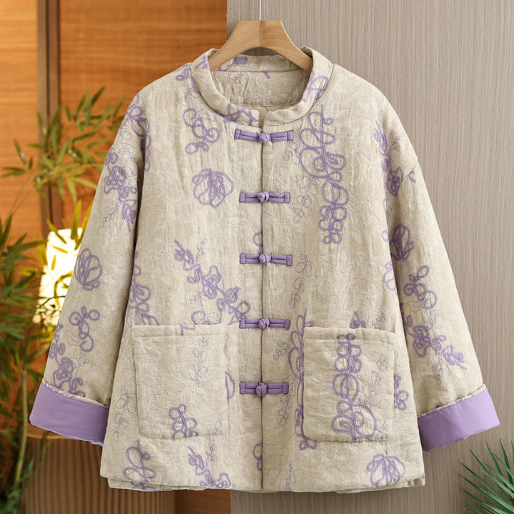 Kurtka zimowa damska Buddha Stones z długim rękawem, kołnierzem stójką i guzikami typu żaba, z bawełnianą podszewką i kieszeniami - MediumOrchid - US14, UK/AU18, EU46 (2XL) - image 7