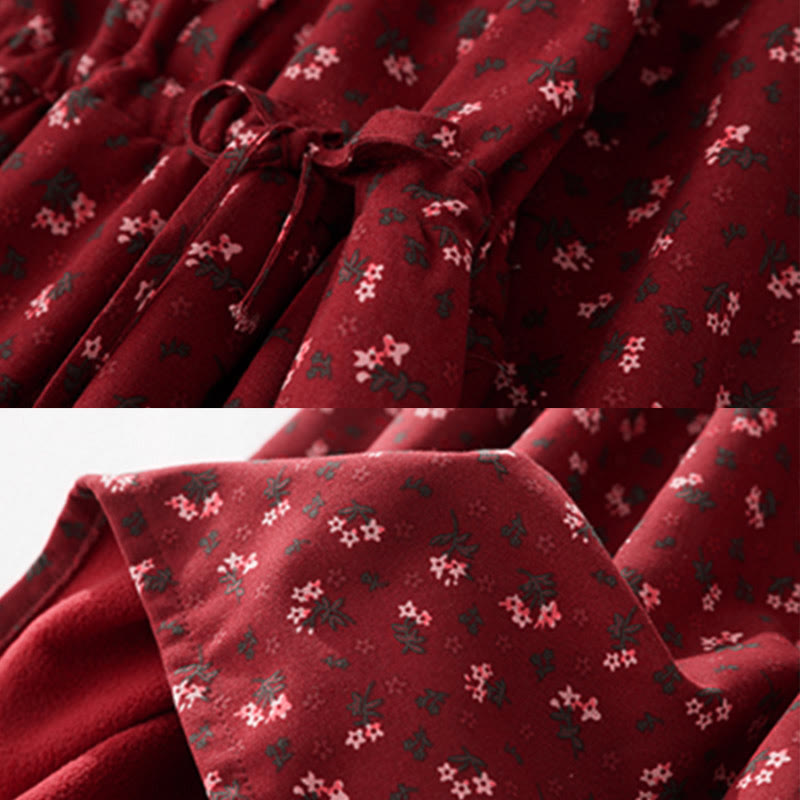 Sukienka midi z koronką i kwiatowym wzorem "Buddha Stones" z długim rękawem i kieszeniami, wykonana z materiału sztruksowego - image 6