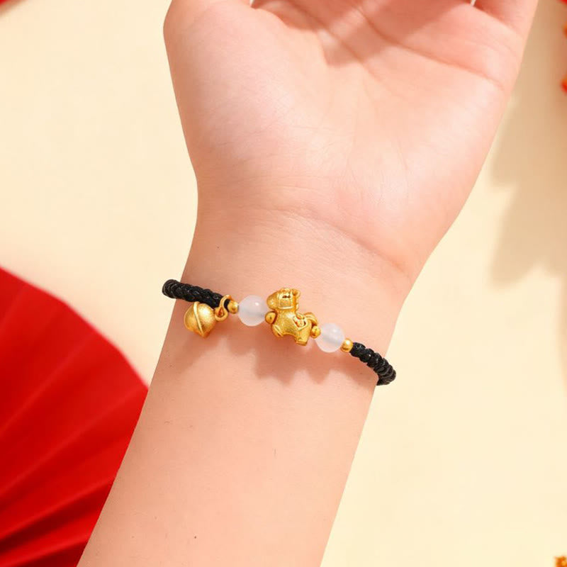 Bransoletka pleciona z Buddha Stones z roku konia, z czerwonego sznurka i białego agatu - image 12